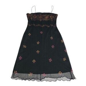 Vintage California Concepts Dress Womens M Black Floral Mesh Whimsigoth 90s Y2K